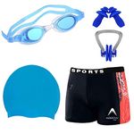 Golden Girl Men Swimming Costume | Shorts | Trunk Goggles Cap 2 Earplug Nose Clip Swimsuit Swimming Kit (Dark Blue, Large)