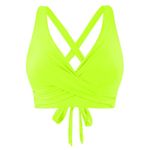 Women Lace Up Swimwear Tops Underwire Full Coverage Bikini Top Push Up Swim Crop Top Tie Back Swimming Set (Yellow, S)