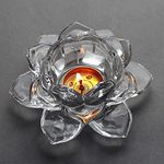 NVRA Premium Glass Lotus Flower Tea Light Candle Holder Set of 1 Pc | Exquisite Crystal Diya for Diwali | Perfect and Creative Decoration in Dipawali Christmas Eid Wedding Party | Best Gift