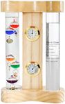 Lily's Home Analog Weather Station with Galileo Thermometer, Storm Glass, Quartz Clock, and Hygrometer, Glass Wood Frame Galileo Thermometer for Indoor & Outdoor Home Decor (7'' x 4.25")