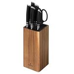 Navaris Wooden Kitchen Knife Block with Slots - Universal Knife Holder Storage Stand - Acacia Wood Knife Block - Built-in Scissors Section - Drainage Holes & Anti-Slip