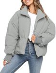 MEROKEETY Women's 2024 Winter Long Sleeve Zip Puffer Jacket Baggy Short Coats, Grey, M