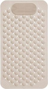 VHKD PVC Bathroom Door Bath mat Anti Slip Skid with Foot Scrubber for Room Shower Suction Cups Drain Holes Silicone Floor mat Rectangle (Beige) 70x35cm