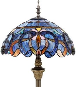 WERFACTORY Tiffany Floor Lamp Blue Purple Cloudy Stained Glass Standing Reading Light 16X16X64 Inches Antique Pole Corner Lamp Decor Bedroom Living Room Home Office S558 Series…