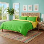Tache 6 PC Cotton Solid Reversible Bright Yellow & Green Lemon Lime Fitted Bed Sheet & Duvet Cover Set, King
