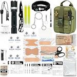 RHINO RESCUE Small First Aid Kit with Survival Tools, Emergency Care Bag for Car Camping Backpacking Hiking Hunting Ranger Green