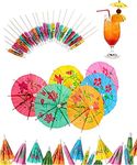 DNY 100 Pcs Cocktail Drink Umbrella Picks Toothpicks - Colorful Paper Hawaiian Toothpicks Cocktail Umbrellas for Drinks Tiki Party Decorations