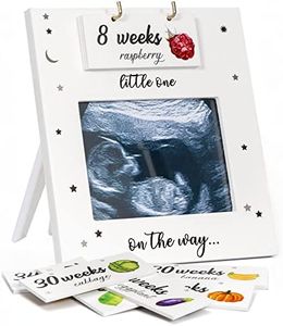 BUULUE Ultrasound picture Frame, Sonogram Picture Frame with Belly Bump Fruit & Vegetable Signs, Expecting Parents to be Unique Gifts for Pregnant Women, Pregnancy Milestone to Track Baby Grow, White