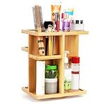 BELLE VOUS 360 Degree Rotating Makeup Organiser - Large Spinning Cosmetic Storage Holder - Bamboo Carousel Vanity Stand for Bathroom/Bedroom Countertop - Lipstick, Makeup Brushes & Cosmetics Box