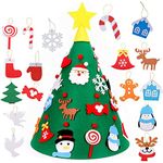 DIY Felt Christmas Tree for Children Family 3D Fake Xmas Tree with 17pcs Toddler Friendly Christmas Tree Hanging Ornaments for Kids Xmas Gifts Christmas New Year Home Door Wall Decorations