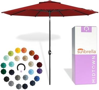 Midtown Umbrellas - The Lean 10 Ft Patio Umbrella with Fade-Resistant Sunbrella Fabric, Auto-Tilt Aluminum Frame and 8 Reinforced Ribs for Deck, Pool & Garden - Red Canopy, Black Pole