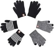 MA COWCF 3 Pairs Kids Winter Gloves - Touchscreen Linner with Grip Warm Stretchy Knit Mittens 2-8 Years Boys and Girls (BLACK, One Size)