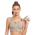 GLAMORAS Women Polyester Spandex Padded Wirefree High Impact Work Out Bra Support Front Zipper Gym Padded Bras Adjustable Straps Criss Cross Back Gym Yoga Workout Running,Size: M-2Xl - Green