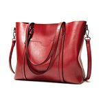 Womens Handbags Soft Leather Large Capacity Retro Vintage Top-Handle Casual Pocket Tote Shoulder Cross-Body Bags Red