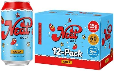 Neat Soda, Cola – Low Sugar Healthy Soda Pop with Natural Flavors, 15g Cane Sugar, 60 Calories, Bold Classic Flavor – 12oz Cans (12 Pack)