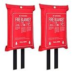 Navaris Fire Blanket for Kitchen (Pack of 2) - 47" x 47" Emergency Fire Suppression Equipment for Home Kitchens, RV, Camper - with Hole to Wall Hang