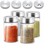 4pcs Salt and Pepper Shakers Set, Salt Shaker and Pepper Shaker with Adjustable Pour Holes, Pepper and Salt Container with Stainless Steel Lid,Glass Salt and Pepper Shakers,Spice Shaker for Kitchen