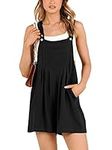 ANRABESS Women's Short Overalls Summer Casual Adjustable Strap Loose Linen Short Bib Overalls Jumpsuit Rompers, Black, Large