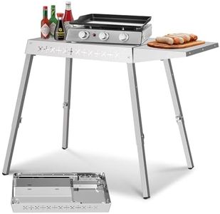 R.W.FLAME Portable Grill Prep Table with Adjustable and Folding Legs, 304 Stainless Steel BBQ Grill Stand for Tabletop Griddle and Pizza Oven, Perfect for Camping, Tailgating and Outdoor Cooking