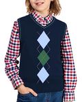 BOBOYOYO Boys Knitted Tank Top Argyle Sleevless Jumper Kids Sweater Vest School Uniform for Children Girls 5-12 Y Navy