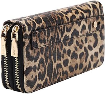 B BRENTANO Vegan Leather Double Zipper Pocket Wallet with Grip Hand Strap (Leopard)