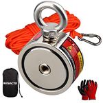 MUTUACTOR Two side Neodymium Fishing Magnet Set 265lbs*2 Double Side Hoist Magnets 66feet Durable Rope Recovery Salvage