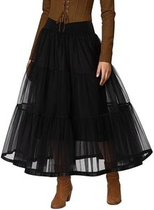 GRACE KARIN Long Length Petticoat Full Underslip Crinoline Black Plus Size (1X,Black)
