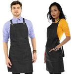 Under NY Sky Essential Black Denim Apron - Cross-Back with Leather Reinforcement, Adjustable for Men and Women - Pro Chef, Tattoo Artist, Baker, Barista, Bartender, Server