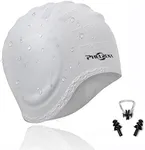 PHELRENA Swimming Cap Waterproof Premium Silicone Solid Long Hair Earmuffs Swim Cap Flexible Reversible for Adults Kids Women Men, Keeps Hair Clean Ear Dry, Free with Nose Clip and Ear Plugs