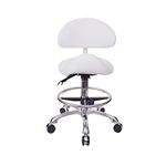 MWOSEN Saddle Stool Chair with Back with Foot Ring Rolling Esthetician Seat for Salon Tattoo Shop Spa Facial lash Home Dentist Clinic Esthetician Chair(with Backrest with Foot Ring, White)