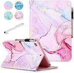 iPad Mini 5 Case Mini 4 Mini 3 2 Cover, FANCITY Smart Wake Sleep Flip Stand Case Soft PU Leather Protective Case with Card Slot Pen Holder for Apple iPad Mini 1 2 3 4 5 - Pink Marble