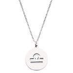 Zodiac Signs Cut Out Stainless Steel Disc Necklace (Libra)