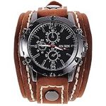 ULTECHNOVO Men Retro Bracelet Watch - Men Watch Casual Wristwatch Cowhide Strap Watch Men Big Dial Watch Wide Leather Bracelet Watch Quartz Sport Watch for Thanksgiving Day(Brown)