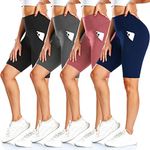 FULLSOFT 4 Pack Biker Shorts for Women – 8" High Waist Tummy Control Workout Yoga Running Compression Exercise Shorts with Pockets(4 Pack Black/Navy Blue/Grey/Pink,Large-X-Large)