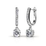 Cate & Chloe McKenzie 18k White Gold Earrings with Crystals, Solitaire Crystal Dangling Earrings, Drop Earrings for Women, Special-Occasion-Jewelry Channel Set Horseshoe Earrings (White Gold Plated)