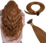 HOTBANANA U Tip Hair Extensions Human Hair, 20 Inch 50g 50s Copper Pre Bonded U Tip Extensions Hot Fusion Keratin Utip Hair Extensions Straight K Tip Hair Extensions