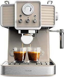 Cecotec Caffettiera Express Power Espresso 20 Tradizionale Light Beige. 1350 W, Espresso e Cappucicno, 20 Bar e Thermoblock, Vaporizzatore, Manometro, Design Vintage, Capacità 1,5 Litri