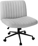 OIKITURE Swivel Armless Office Desk Chair Lockable Adjustable Height and Backrest, Wide Linen Seat Computer Chair with Spinning Castors, Capacity 180KG, for Bedroom Living Room, Grey