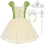 COTRIO Baby Girls Princess Costume Toddler Birthday Outfit Fancy Dress Halloween Xmas Party Dresses Up with Accessories Size 2T Green