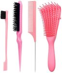 Hair Brush with Hair Styling Comb Set, Detangling Hair Brushes for Women Men Kids Curly Hair, Hair Brush Set with Detangler Brush Teasing Hair Brush Rat Tail Comb Edge Brush (Pink)