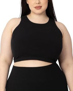 Kindred Bravely Sublime Longline Nursing Bras for Breastfeeding, Soft Nursing Crop Tank Maternity Bra with Built in Shelf Bra (Black, Medium Busty)