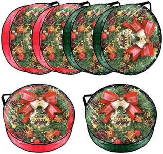 6 PCS Clear Wreath Storage Bag, 24x8 Inch Christmas Wreath Storage Container, PVC+PE Wreath Protector with Handle for Xmas Holiday Seasonal Wreath Garland (3 Green+3 Red)