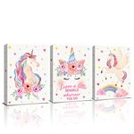 KAIRNE Unicorn Canvas Wall Art Print Framed, Inspirational Quotes Unicorns Rainbow Art Poster for Girls Bedroom Nursery Decoration, Set of 3 11.8 X15.6inch Ready To Hang Unicorn Art Prints