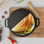 Ortex Cast Iron Dosa Tawa - Cast Iron Tawa for Roti and Dosa | Durable and Versatile Cookware for Healthy Cooking 12 Inch (30 cm), Black