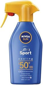 NIVEA SUN Ultra Sport Cooling Trigger Spray Sunscreen SPF 50+ 300ml | Broad Spectrum UVA/UVB Protection |4-hours Water Resistant | Cooling Formula Enriched with Menthol | Easy Spray Application