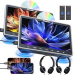 GOnavidio 10.1" Dual Car DVD Player with HDMI Input - Auto Suction Disc, Dual Movies Playback, 2 Headphones & Brackets, USB/TF Card, Last Memory - Backseat Entertainment System (Car Charger Powered)