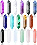 17Pcs Healing Crystals Stones Sets, Hexagonal Bullet Shaped Reiki Meditation Gemstone Chakra Stones Tiger Eye Obsidian Quartz Crystals Gemstone Wand Set Pendants with Storage Box