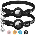 2 Pack Airtag Cat Collar Breakaway with Bell,Reflective Kitten Collar with Apple Airtag Cat Collar Holder,Adjustable 7-12In,Safety Buckle for Girl Boy Cats,Pet Supplies,Accessories,Gifts (Black)