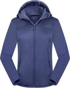 ATLASLAVA Women's Lightweight Softshell Jacket, Fleece Lined Hooded Windproof Coat for Outdoor Running Travel Hiking GRAY BLUE-2XL