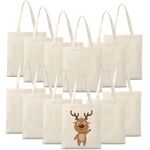 Economical Cotton Tote Bag, 12 Pack Lightweight Small Reusable Grocery Shopping Cloth Bags, DIY Sacks Goody Bags Ideal for Kids, Party, School Event, Advertising, Promotion, Gift, Activities - Beige